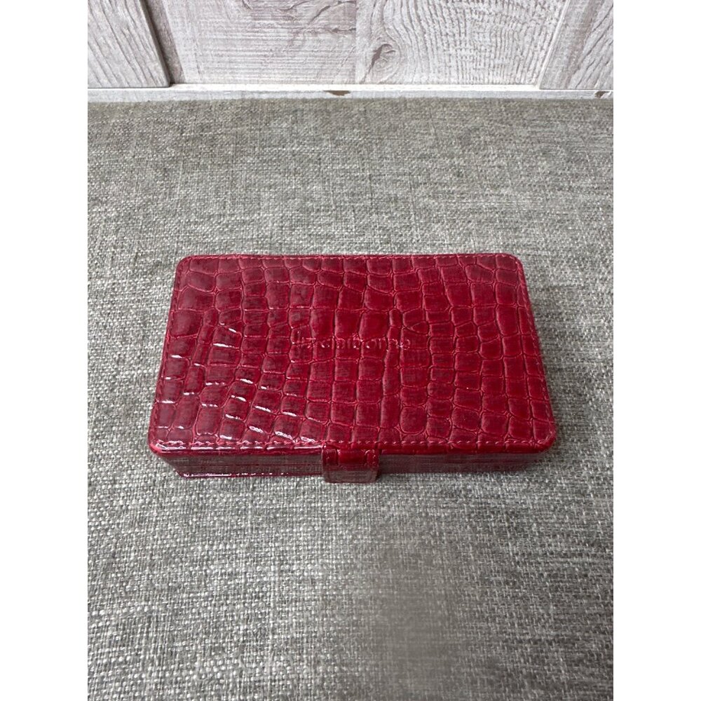 Liz Claiborne Red Croc Embossed Jewelry Box w/ E Initial Necklace & Earring Set - Picture 4 of 6